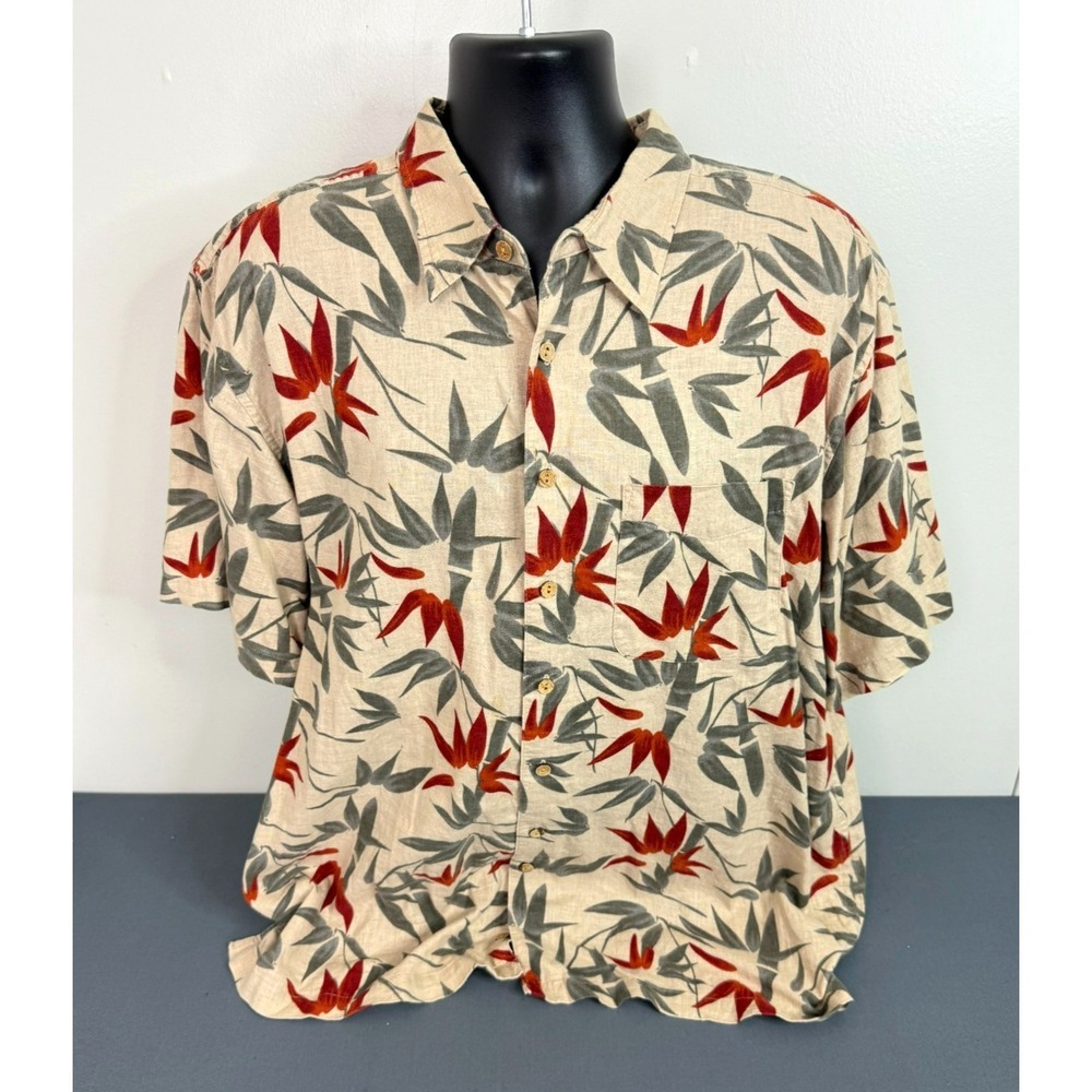 Old College Inn Men's Printed Short Sleeve Hawaiian Linen Blend Shirt Tan XL